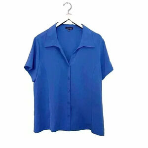 Notations Womens Short Sleeve Button Up Shirt XL Royal Blue Soft